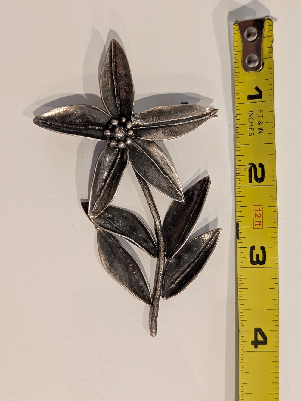 Vintage Silver Floral Leaf Brooch Pin - Picture 3 of 4